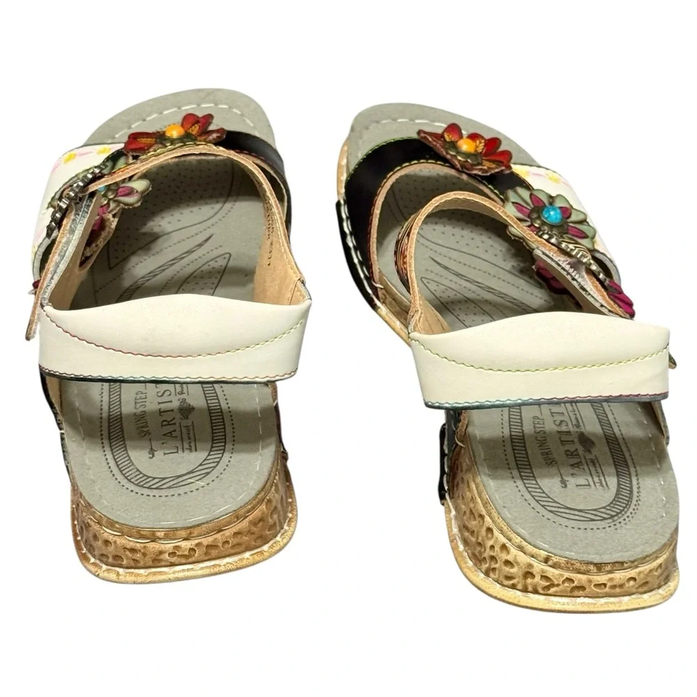 L'ARTISTE Nadira Genuine Leather Floral Embellished Strappy Comfortable Sandal - Picture 9 of 13